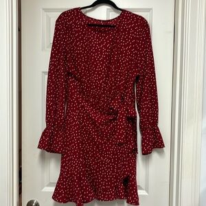 Dark red with off white polka dots dress